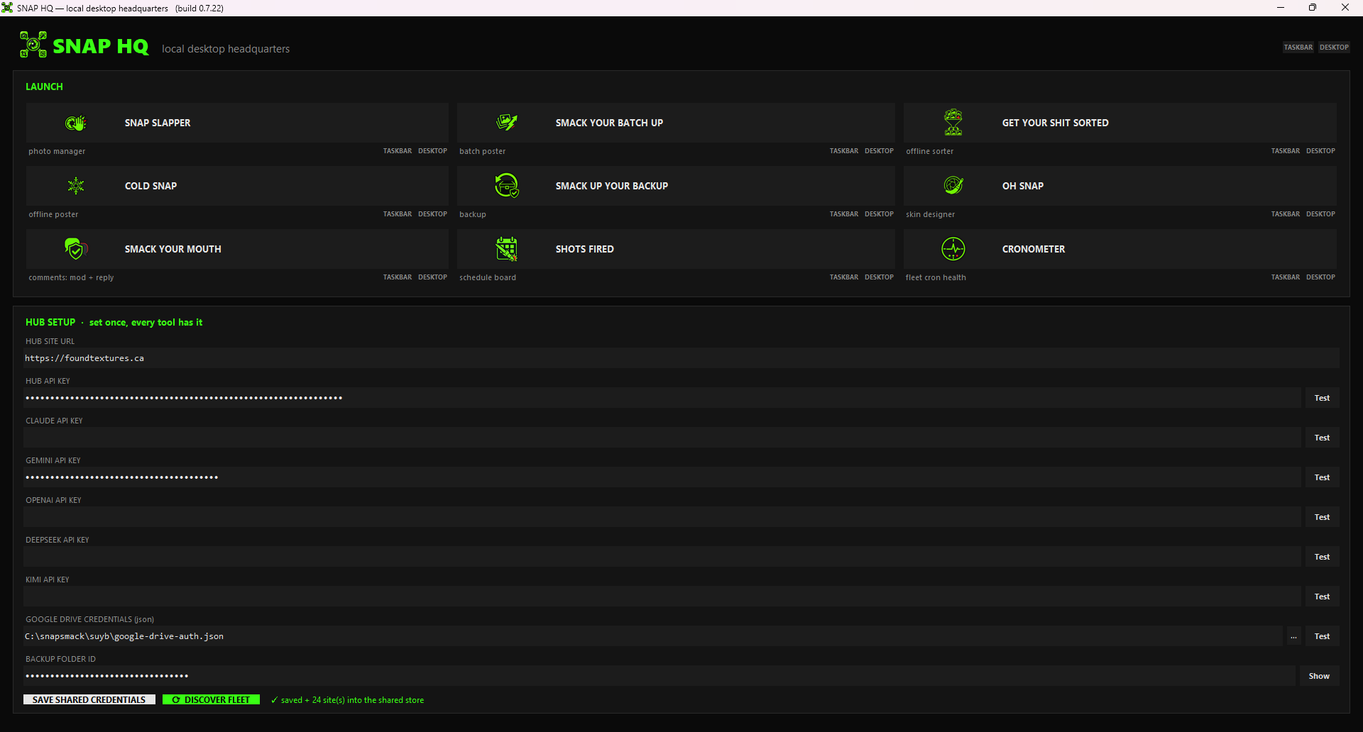 SNAP HQ launcher and shared setup