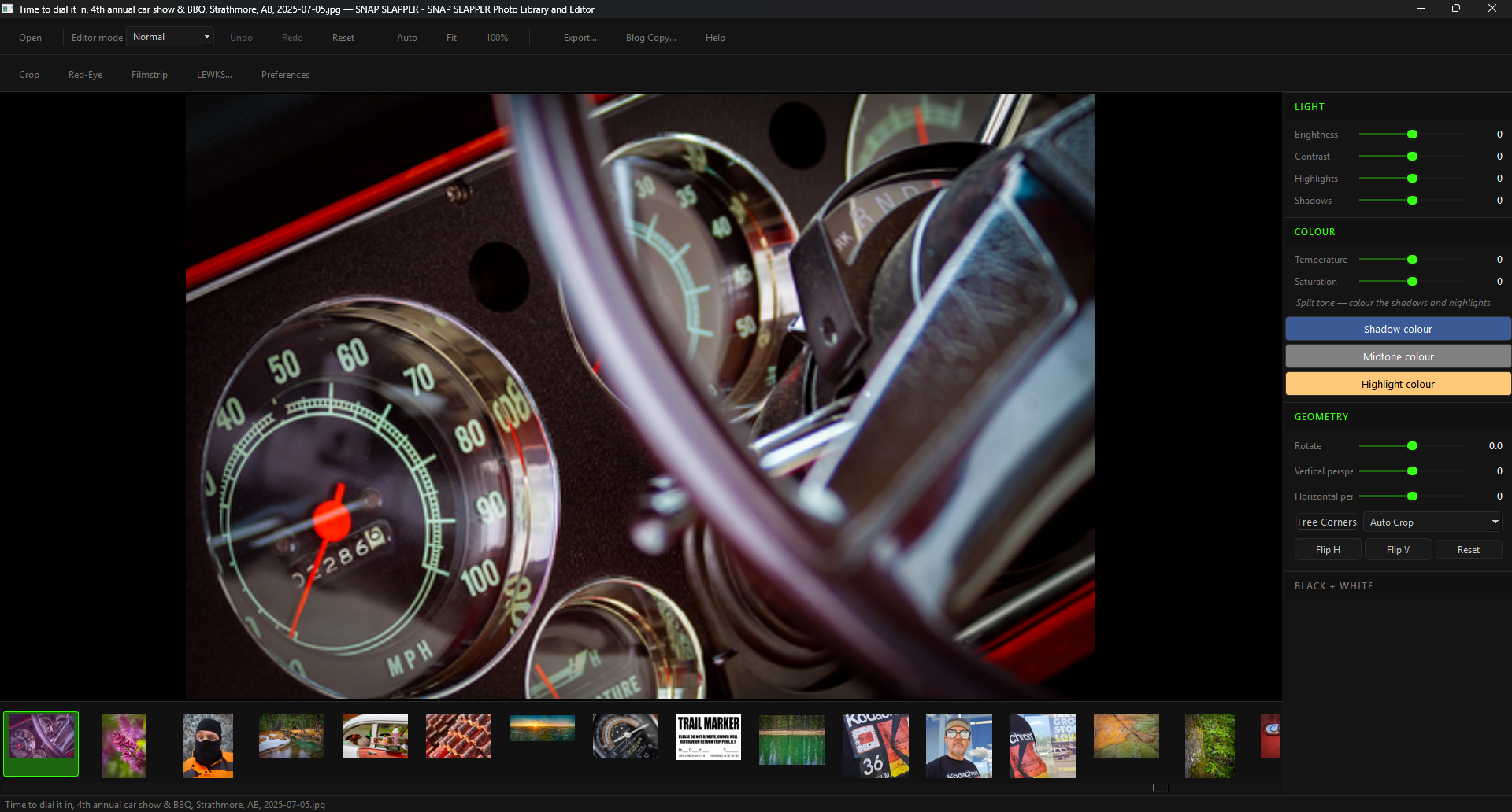 SNAP SLAPPER Normal editor with a photograph, simple controls, and a folder filmstrip